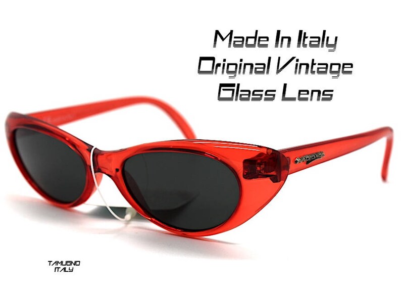 Occhiali da sole donna occhio di gatto rosso blu giallo lente vetro sunglasses woman cat eye Red Blue Yellow glass lens Made in Italy