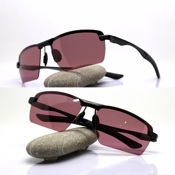 Rectangular wrap semi-rimless sunglasses man blac… - image 4