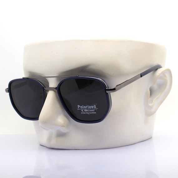 POLARIZED SUNGLASSES MEN, Square Polygonal Gunmetal and Blue  display picture 1