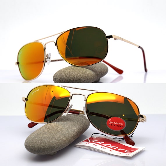 UNISEX POLARIZED SUNGLASSES Oval Drop Metal Gold Frame Yellow/red