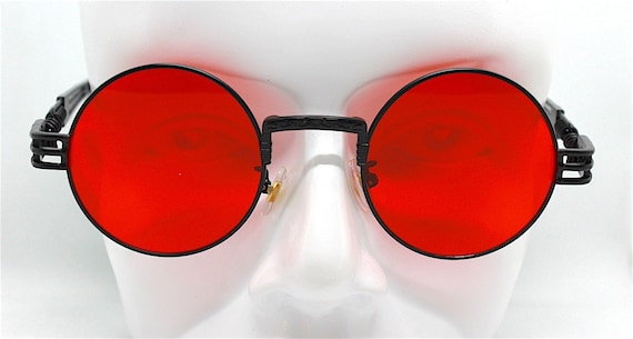 NEW STELLA MCCARTNEY SUNGLASSES CIRCLE CIRCULAR RED FRAMES BLACK LENSES CASE NWT Steampunk Gothic Retro Round Circle Sunglasses Black Metal  main image 4