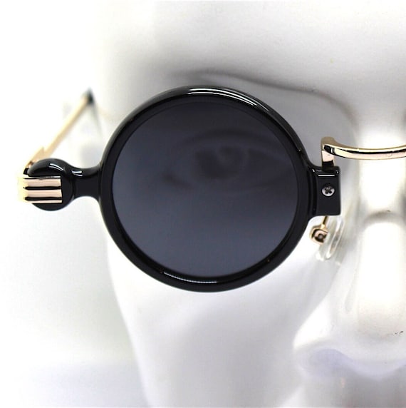 Small round sunglasses man woman gold black frame 