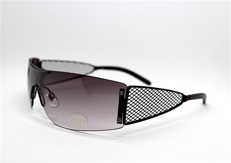 Occhiali da sole uomo donna maschera rettangolare senza montatura nera rimless rectangular mask sunglasses men black Steampunk Made in Italy