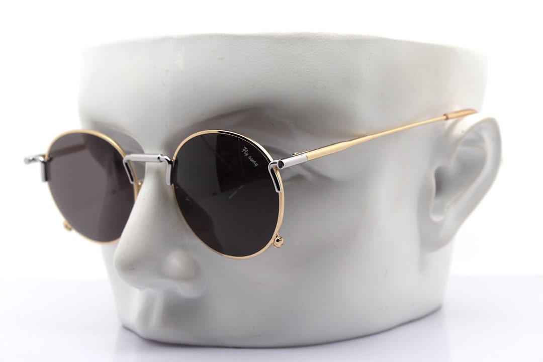MADE IN ITALY Classic Round Sunglasses Man Woman Metal Gold Etsy