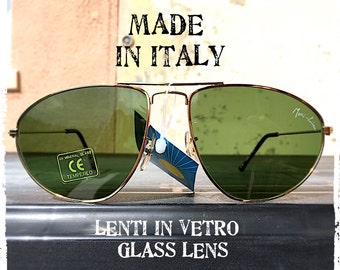 Herren Pilotenbrille dreieckig gold grün Glaslinse Sonnenbrille Herren Pilotenbrille dreieckig Made in Italy