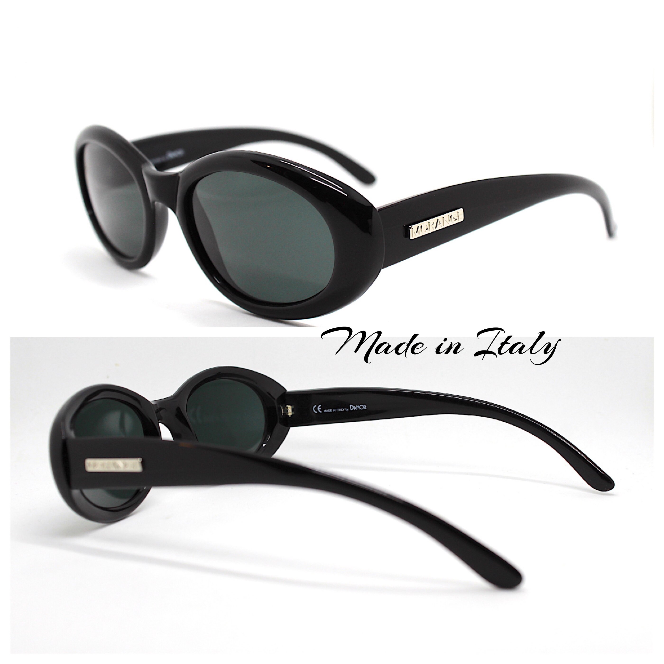 MADE IN ITALY oval sunglasses woman glossy black frame black glass lens