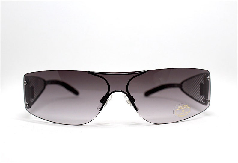 Occhiali da sole uomo donna maschera rettangolare senza montatura nera rimless rectangular mask sunglasses men black Steampunk Made in Italy
