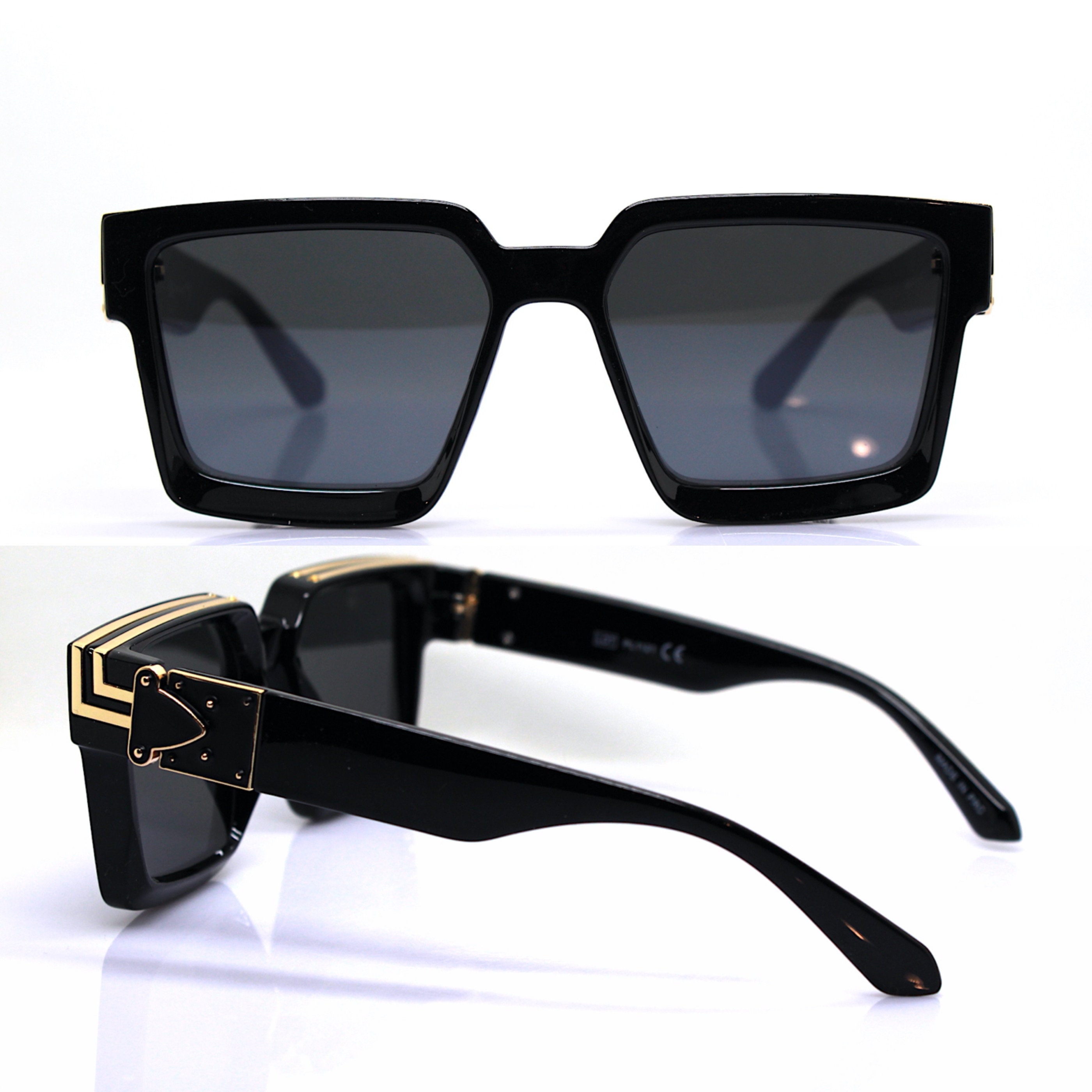 Big square sunglasses oversized man woman glossy black gold frame black ...