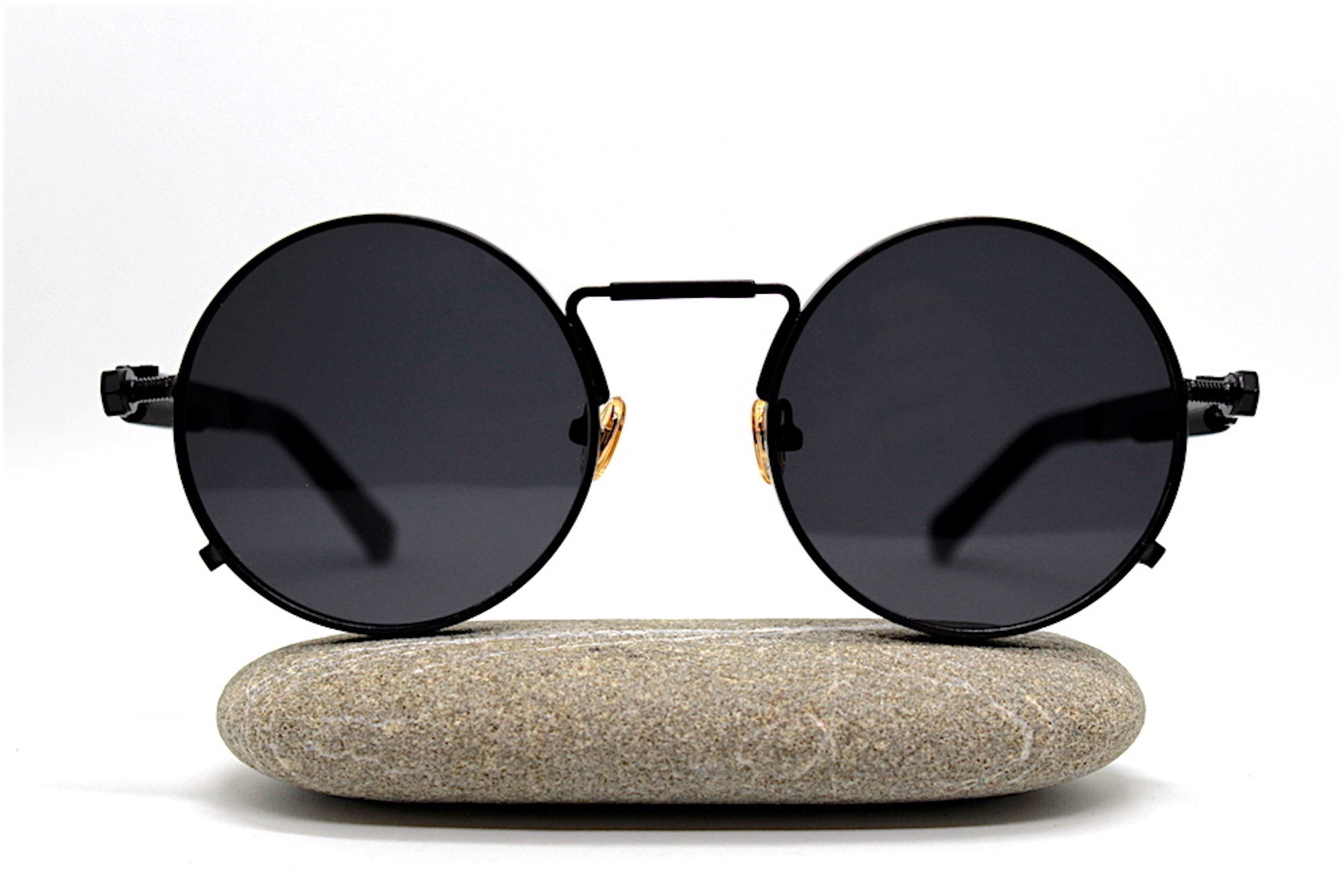 POLARIZED Steampunk Round Sunglasses Man Woman Black Metal Frame