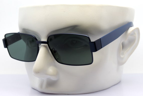 Faceted rectangular geometric sunglasses man blue… - image 4