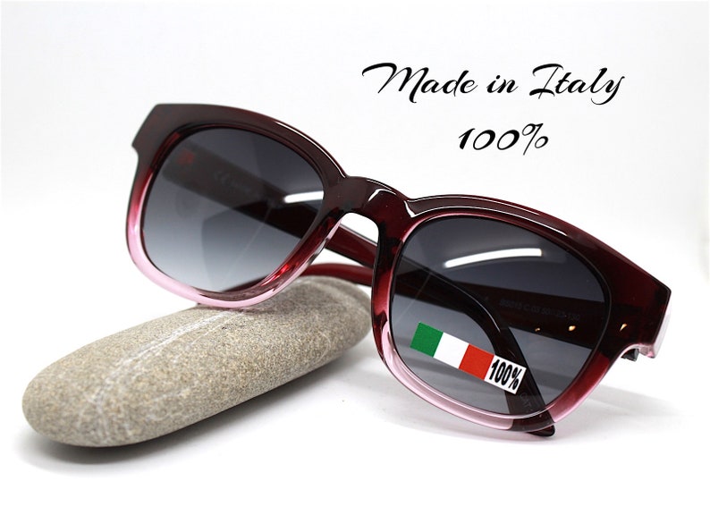 Occhiali sole uomo donna quadrato rotondo nero maculato marrone viola Square round sunglasses woman man black purple spotted Made in Italy