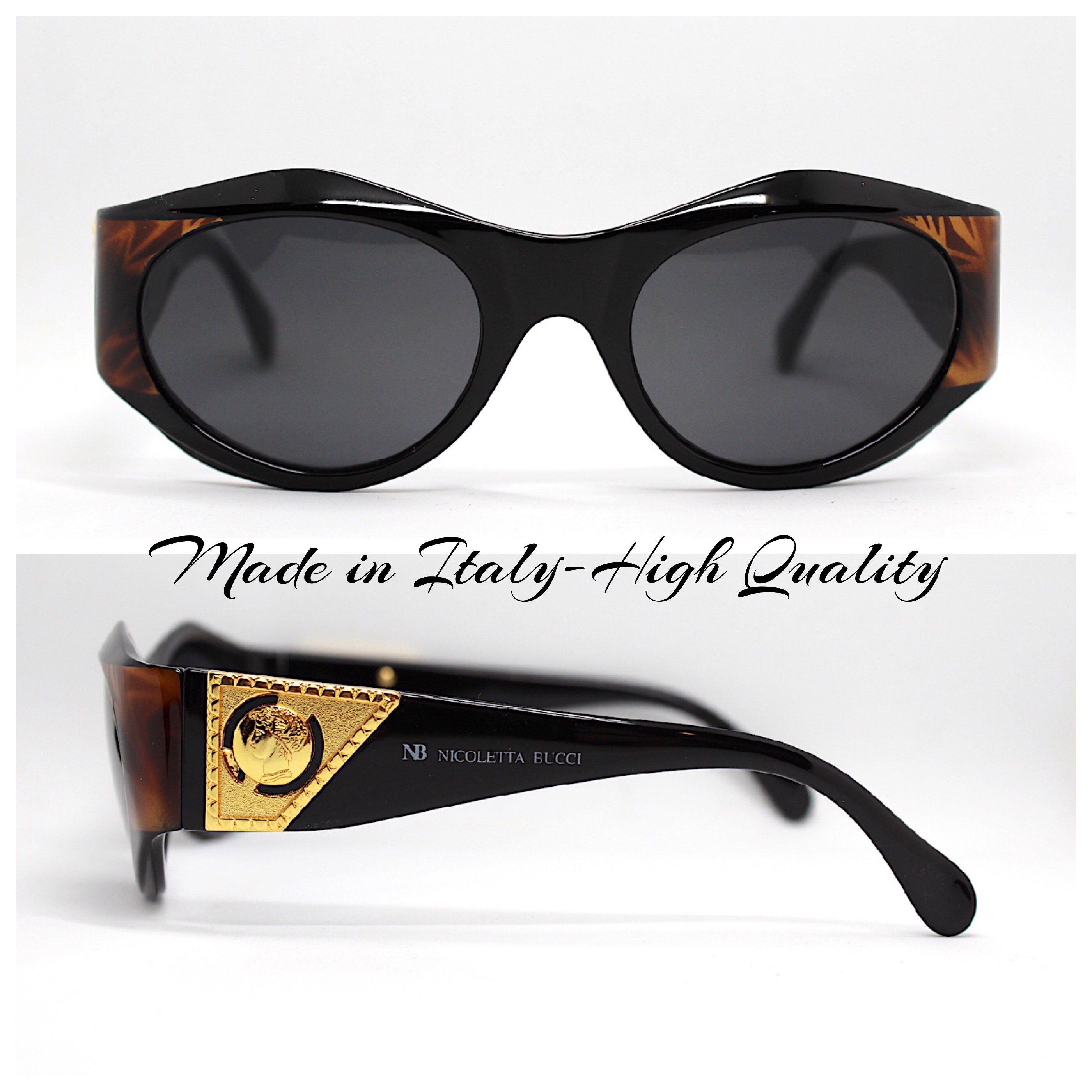 MADE IN ITALY Hexagonal Oval Cat Eye Sunglasses Woman Black Brown