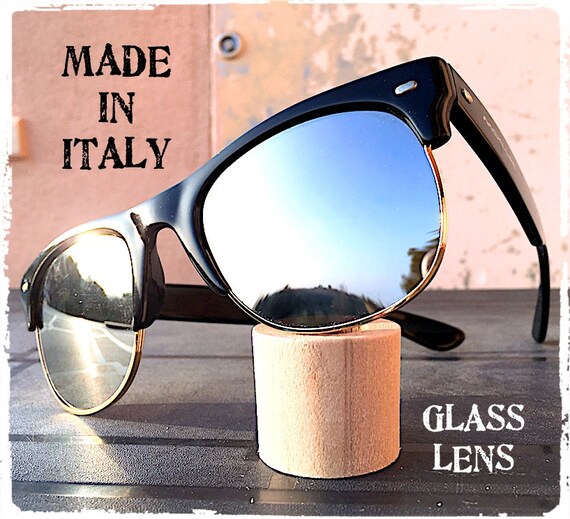 Gafas de sol cuadradas redondas vintage negras con lentes de cristal de espejo plateado Gafas de sol cuadradas lentes de cristal negro espejo plateado Made in Italy Etsy Espana