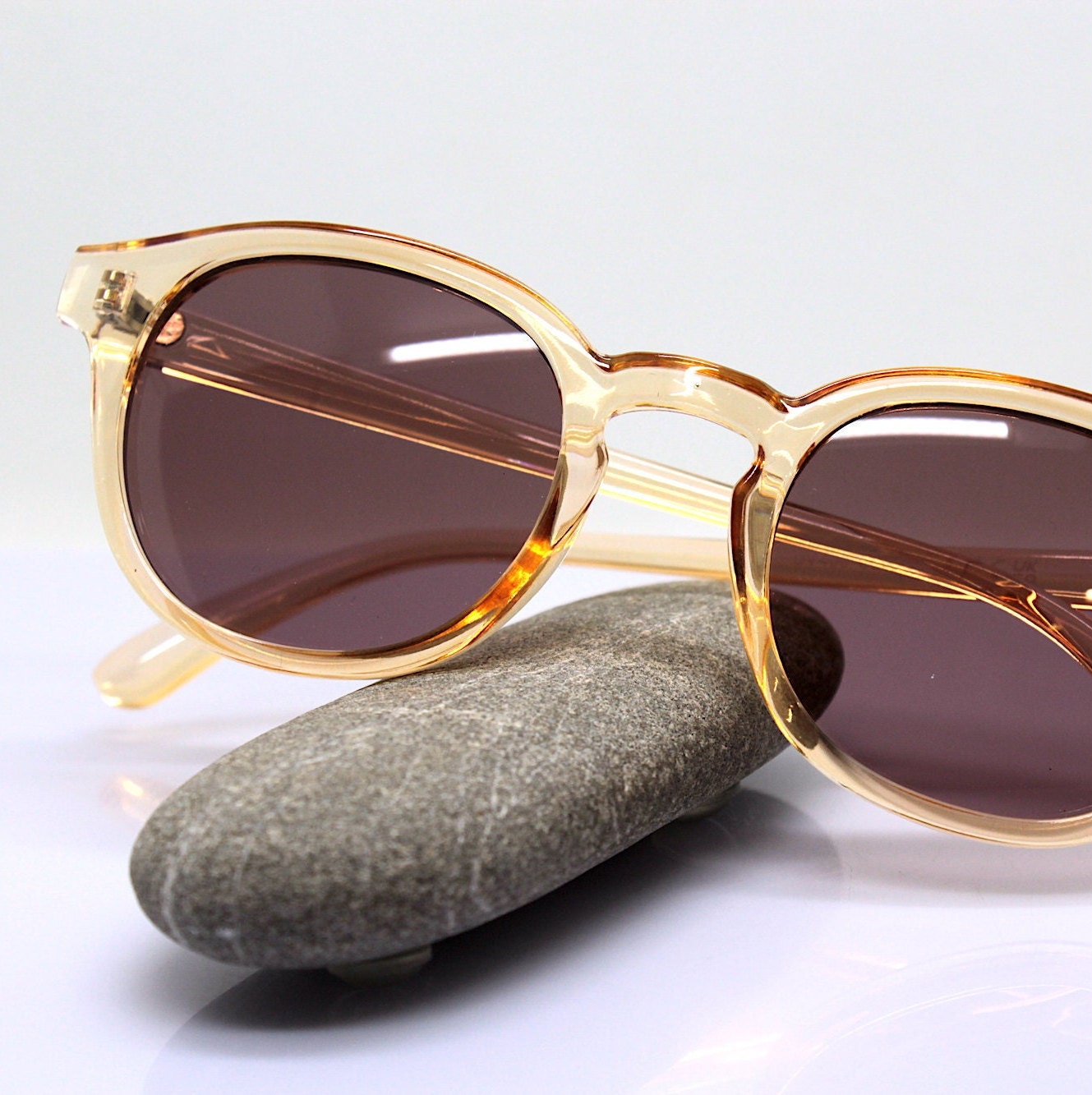 Classic Oval Round Sunglasses Man Woman Transparent Light Brown Champagne  Frame Plum Lens Retro Style Eco-friendly Recycled Plastic Eyewear - Etsy