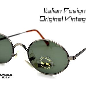 Vintage oval round metal grey sunglasses for men and women, Oval sunglasses man frame gunmetal green/grey lens Design Italy