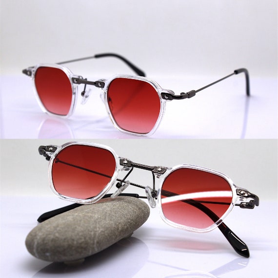 Small squared octagonal sunglasses man woman tran… - image 3