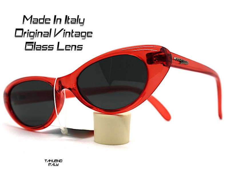 Occhiali da sole donna occhio di gatto rosso blu giallo lente vetro sunglasses woman cat eye Red Blue Yellow glass lens Made in Italy