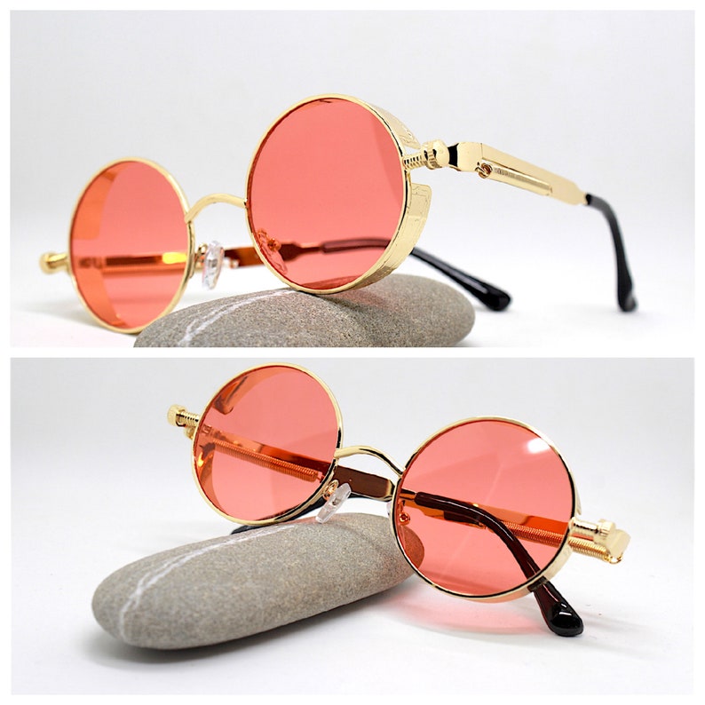 Occhiali da sole uomo donna rotondo ovale rosso nero oro rosa Round Oval sunglasses man woman red black gold pink Steampunk Vampire gothic