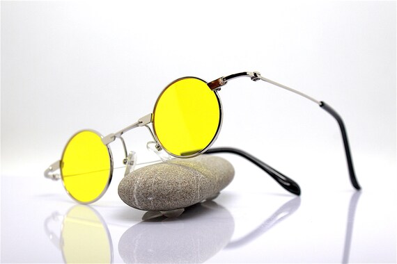 Pequeñas gafas sol redondas hombre mujer plata marco - Etsy España