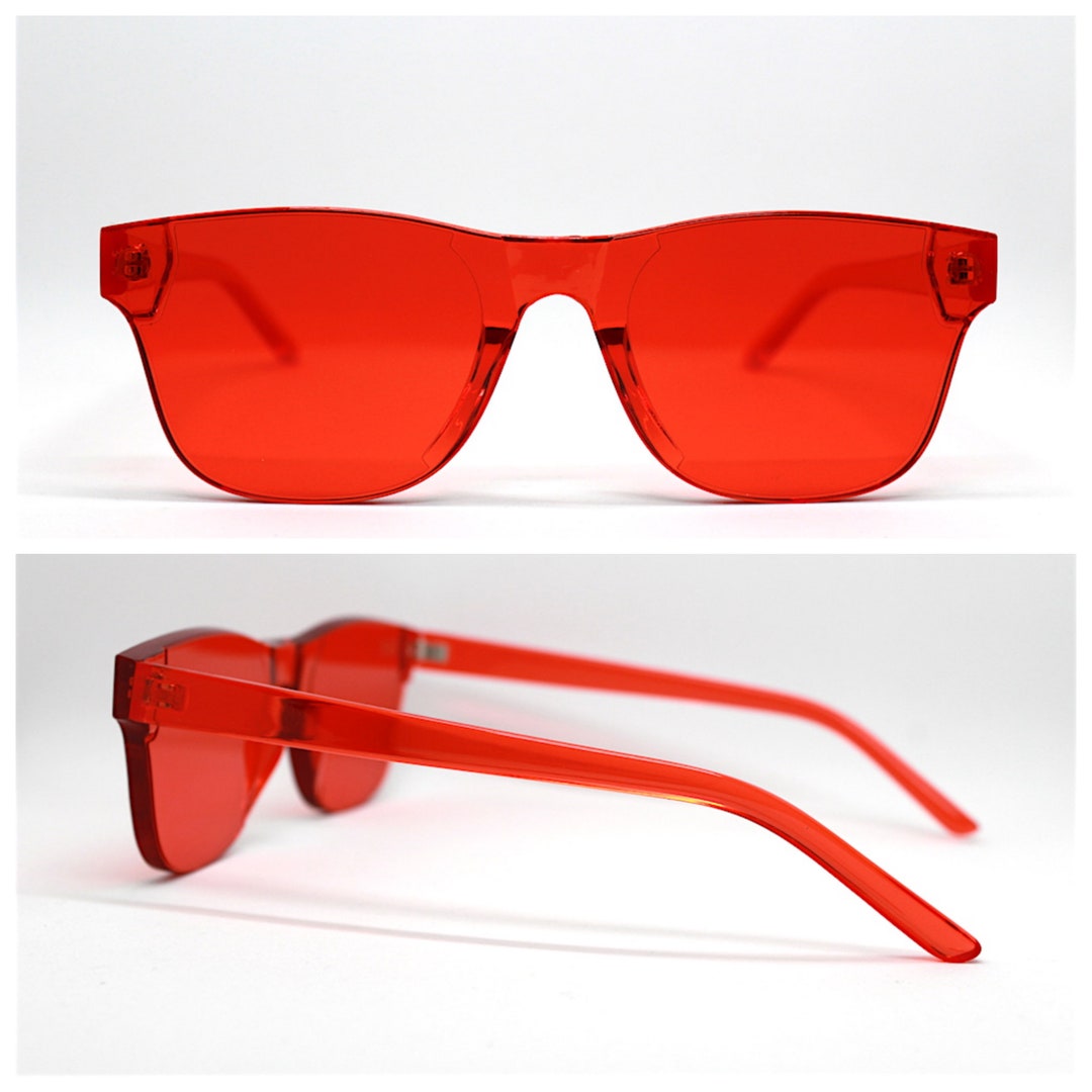 Square Rimless Sunglasses Man Woman Red Brown Plastic Frame - Etsy