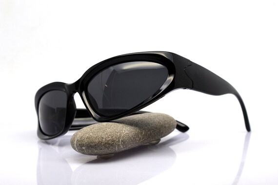POLARIZED Wrap Oval Rectangular Sunglasses Man Woman Glossy Black Frame Black Lens Futuristic Sporty Y2k Fashion Space Anime Occhiali Neri Etsy UK