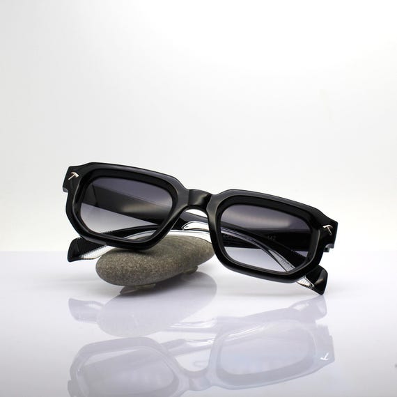 RECTANGULAR SUNGLASSES MEN, polygonal shine black… - image 6