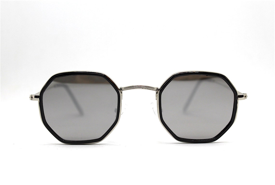 Square octagonal classic sunglasses man woman metal silver | Etsy