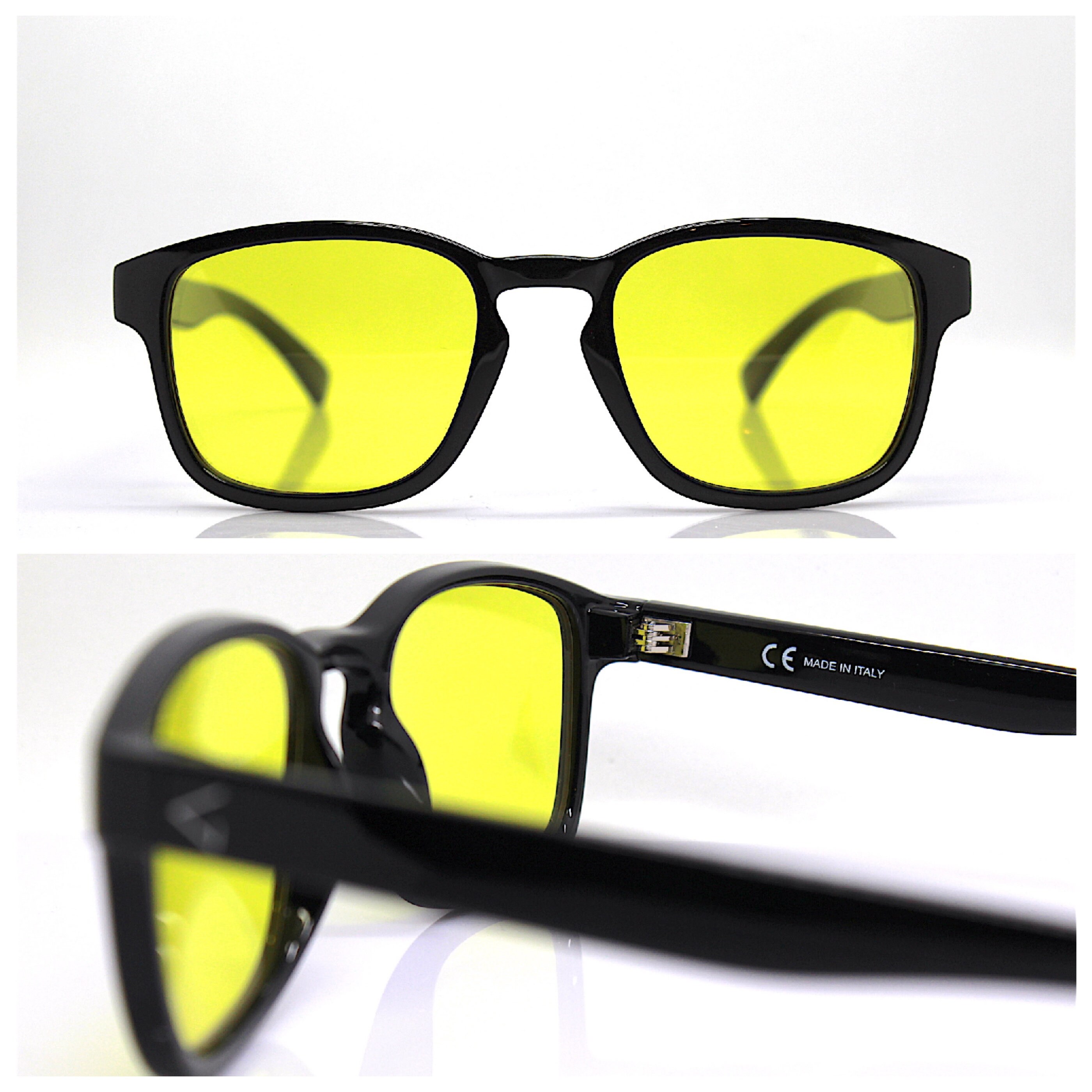 MADE IN ITALY square classic sunglasses man black frame yellow lens ...