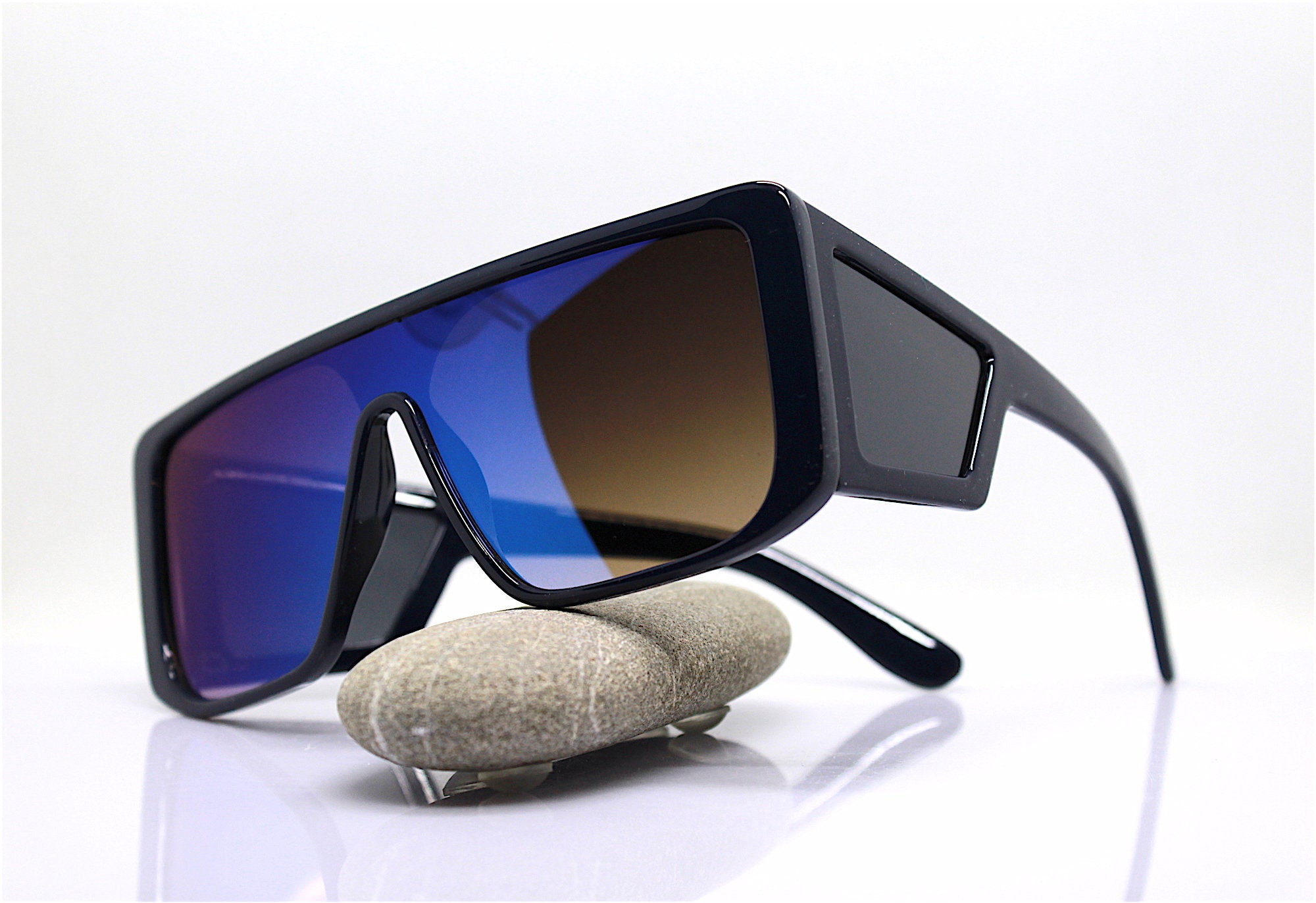 Mask Oversized Square Sunglasses Man Woman Blue Dark Frame - Etsy