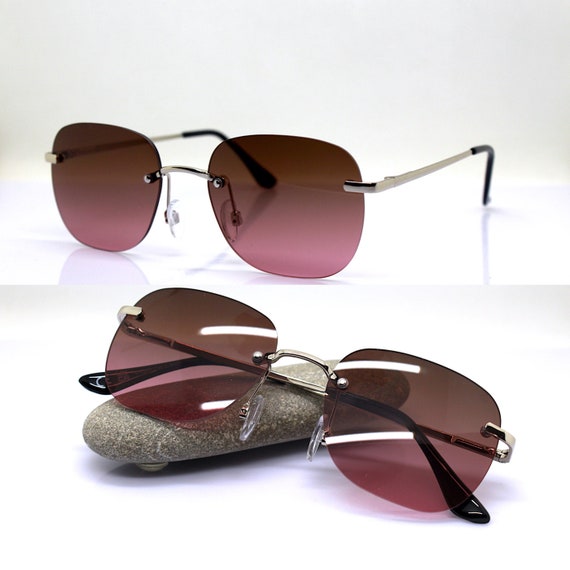 Rimless glasant square oval sunglasses man woman metal silver