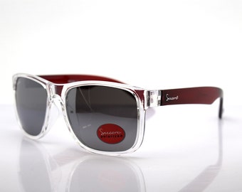 MEN'S POLARIZED SUNGLASSES square oval transparent red frame silver mirrored lens leisure sports casual style quality glasses, men's glasses