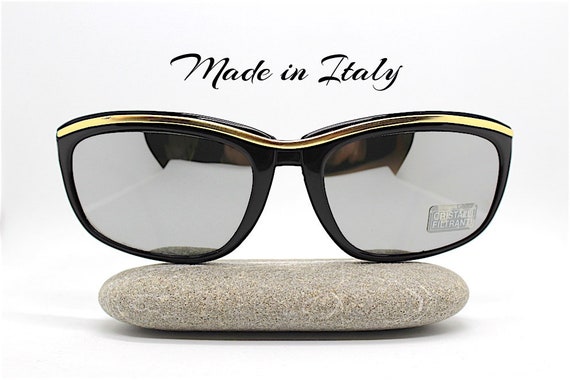 Sunglasses Men Black Gold Wrap Sports Mirror Silver Glass Lens