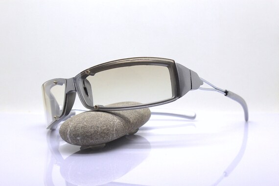 Wrap low rectangular sunglasses man gray silver f… - image 7