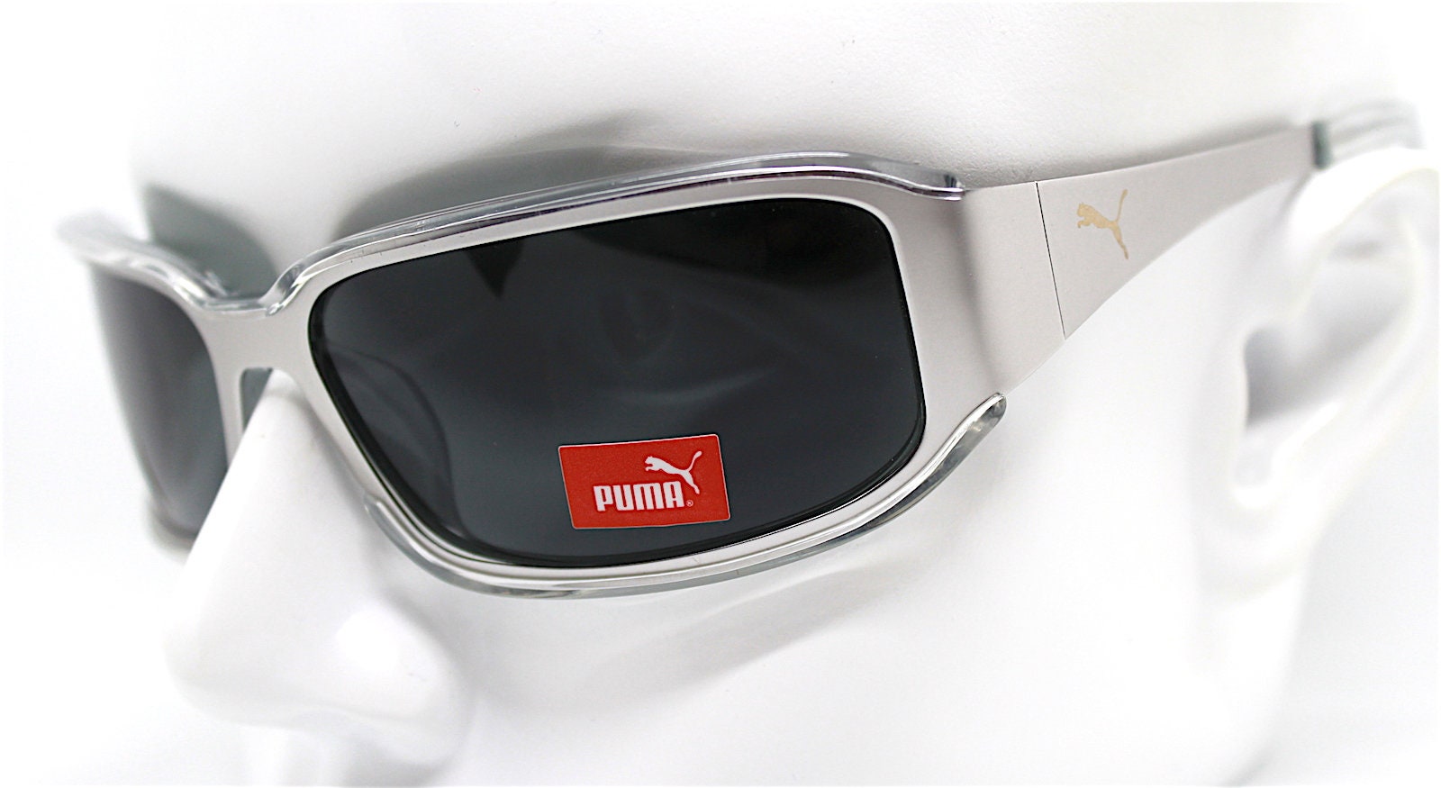 PUMA SUNGLASSES MAN sports wrap rectangular metal silver black snowbord