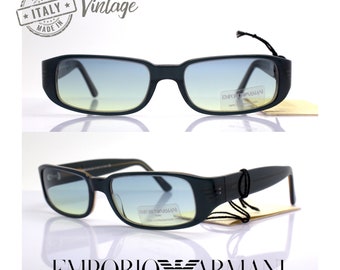 GAFAS DE SOL EMPORIO ARMANI 665 para hombre y mujer/ Montura rectangular de acetato en tonos azules Lente degradada amarillo azul claro / Gafas vintage de los años 90