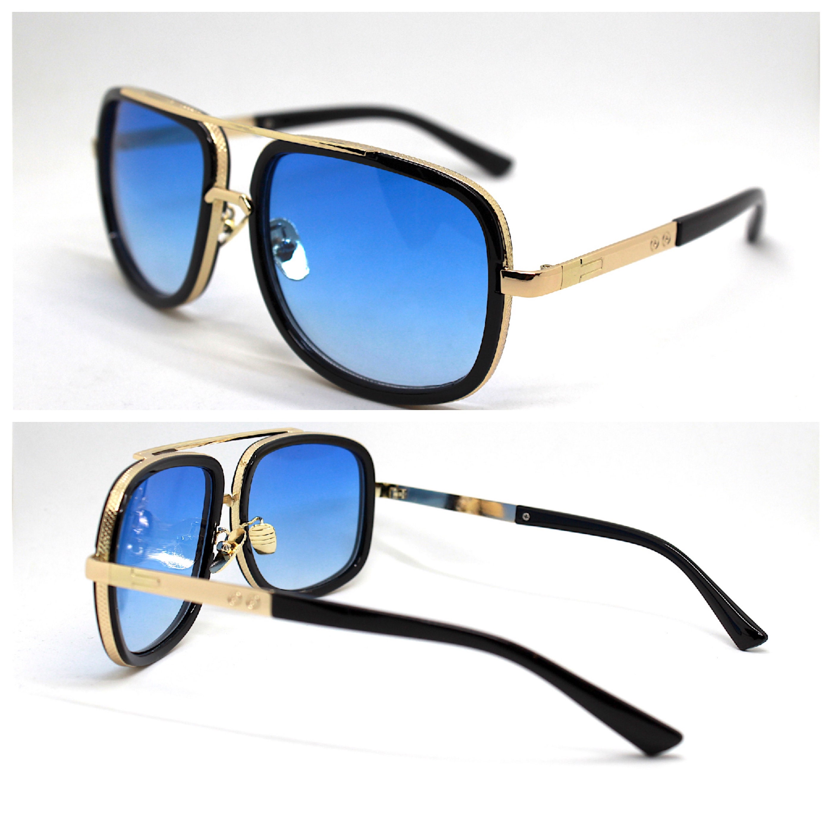 Occhiali da sole uomo aviatore pilota quadrato oro nero azzurro Aviator