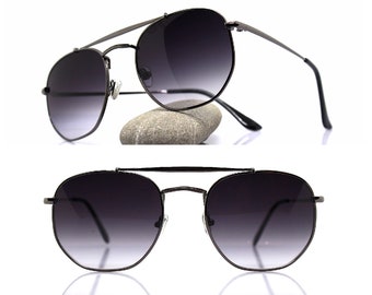 Quadratische achteckige klassische Sonnenbrille Mann Frau Pilot Pilot Gold Gunmetal grau Rahmen schwarz blau Licht Verlaufsglas Retro Top Gun