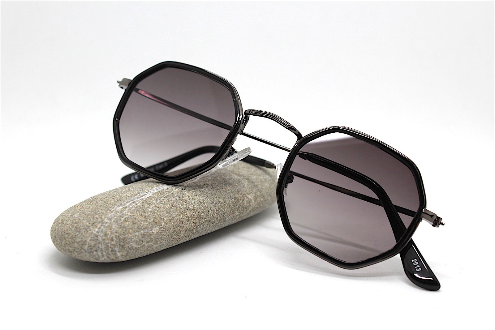 Occhiali da sole uomo classico ottagonale quadrato nero canna fucile