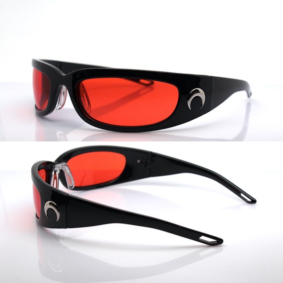 Wrap snug rectangular Sunglasses man woman glossy… - image 1