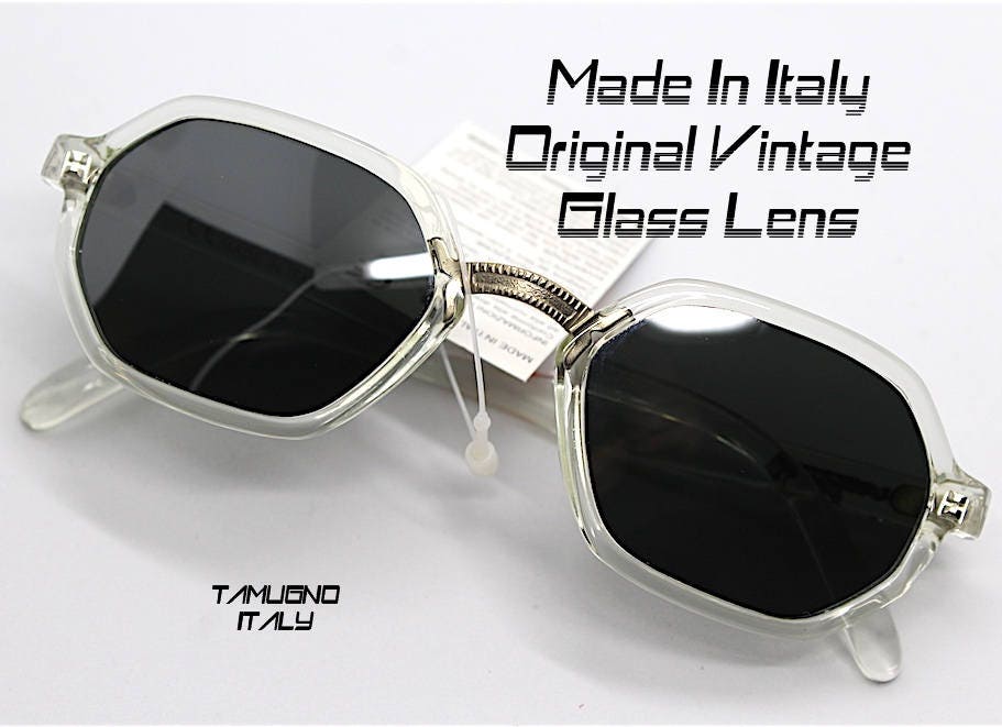 MADE IN ITALY lunettes de soleil hexagonales octogonales homme femme métal  cadre doré verre trempé lentille verte vintage années 80 boho hippie,  lunettes de soleil -  France