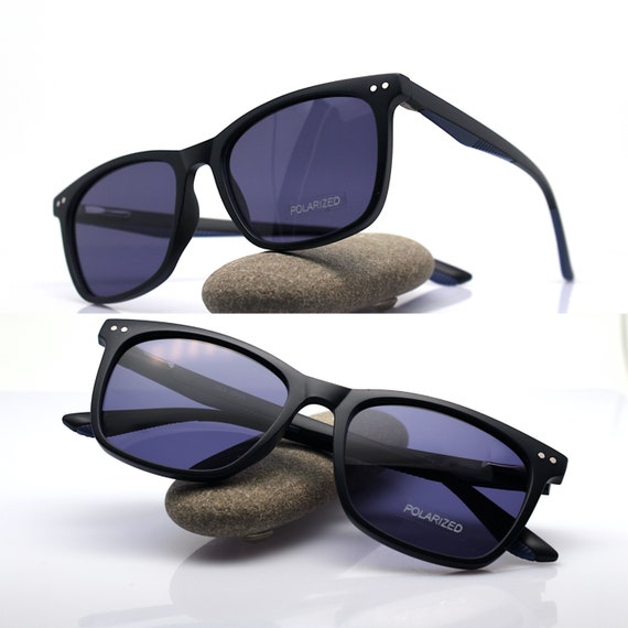 Classic shape square oval sunglasses man dark blu… - image 1