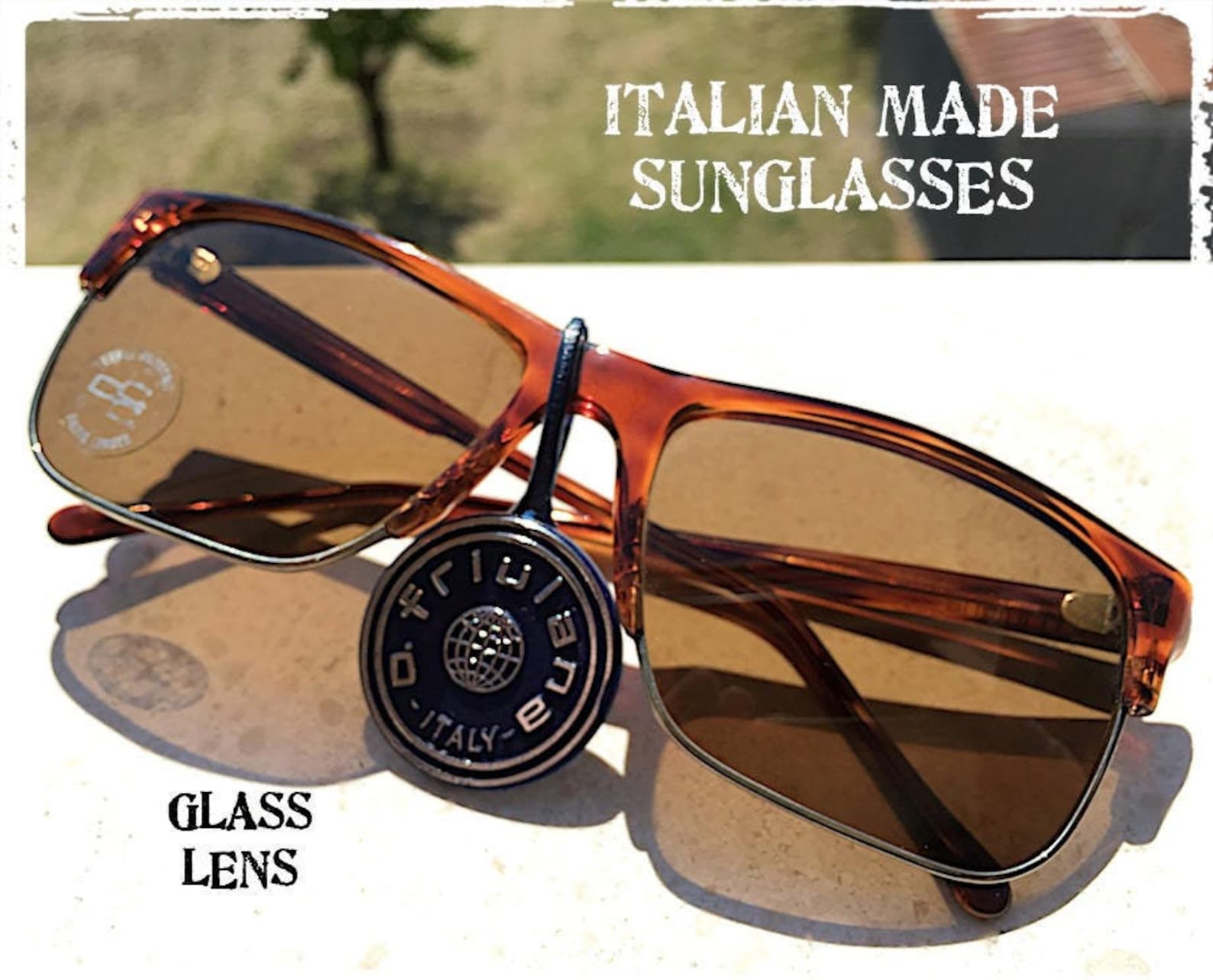 MADE IN ITALY Classic Sunglasses Man Rectangular Square Honey Brown — free download
