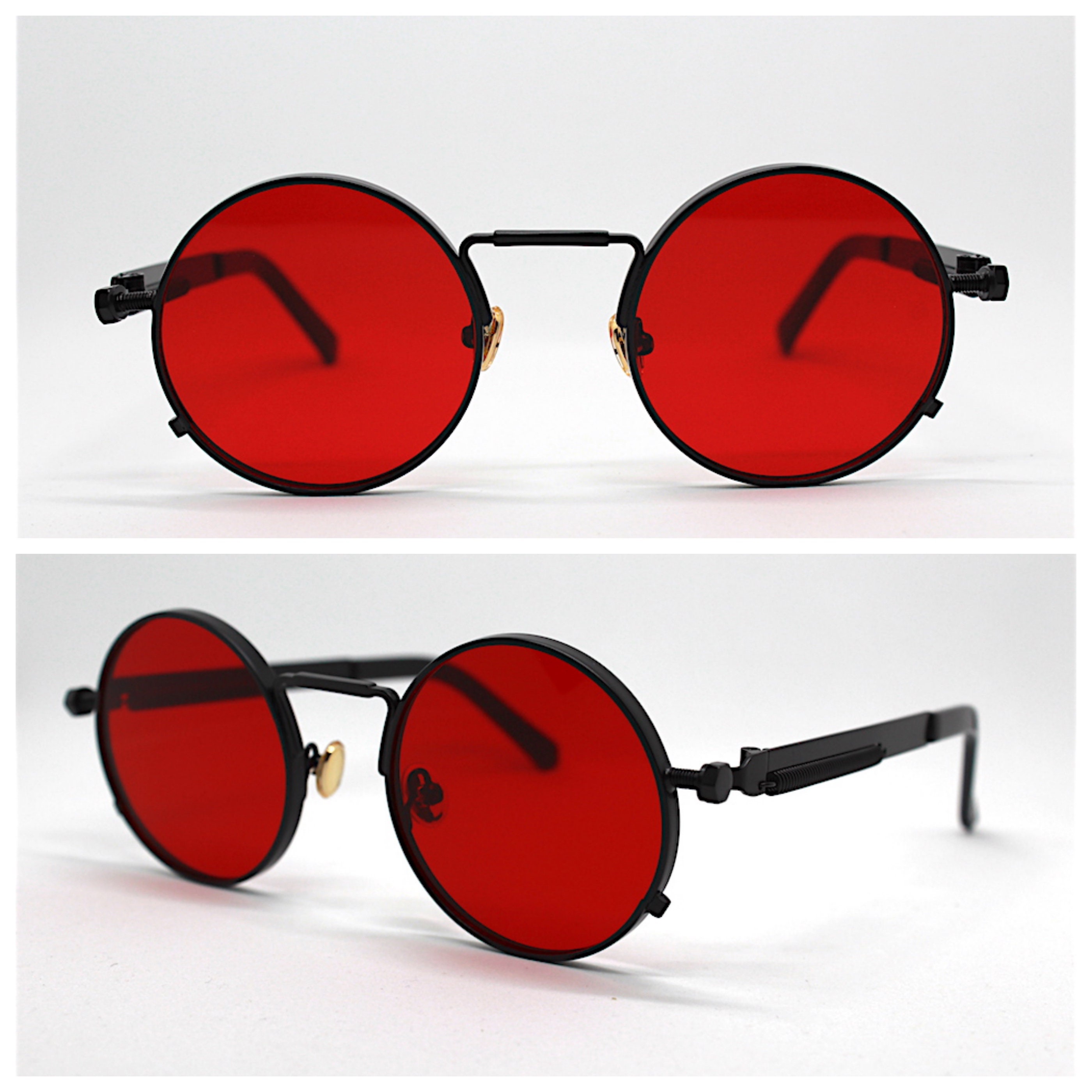 Sunglasses man woman retro round oval BLACK RED, Round sunglasses man ...