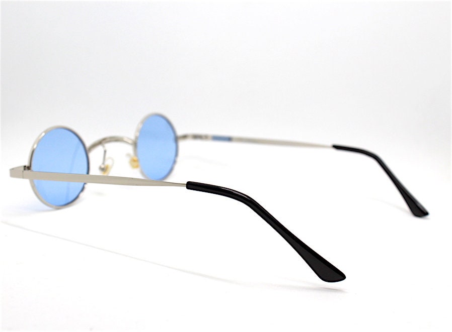 Small Round Sunglasses Man Woman Silver Frame Blue Light Lens - Etsy