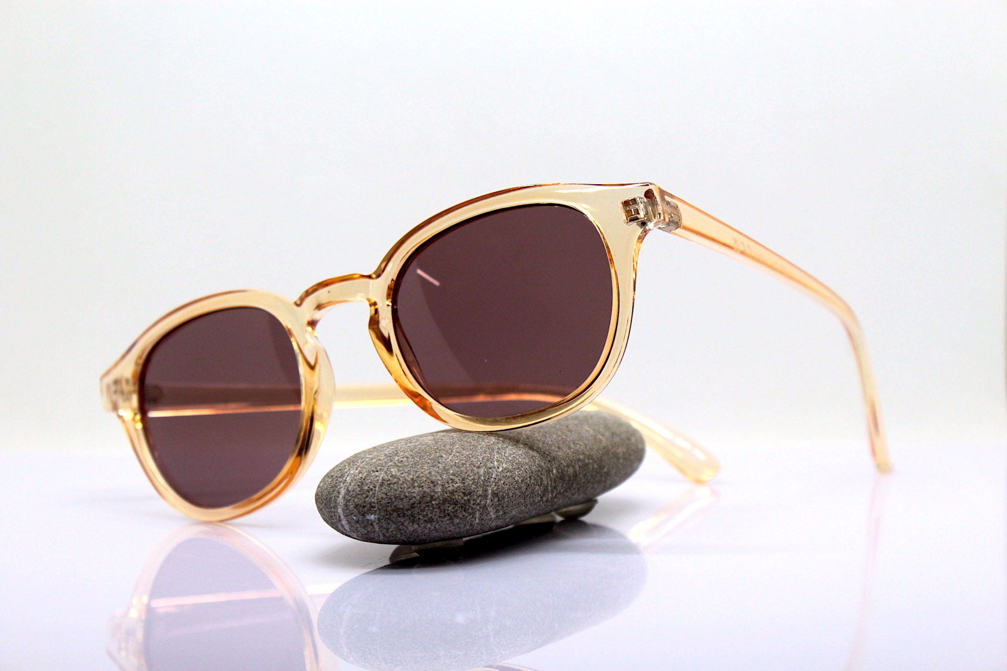 Classic Oval Round Sunglasses Style Recycled Man Brown Frame Transparent Etsy Plastic - Retro Plum Eyewear Lens Woman Champagne Eco-friendly Light