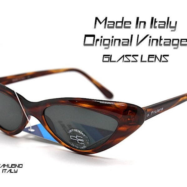 Made in Italy Occhiali da sole donna vintage occhio di gatto nero tartarugato vetro sunglasses woman cat eyes brown tortoise glass lens