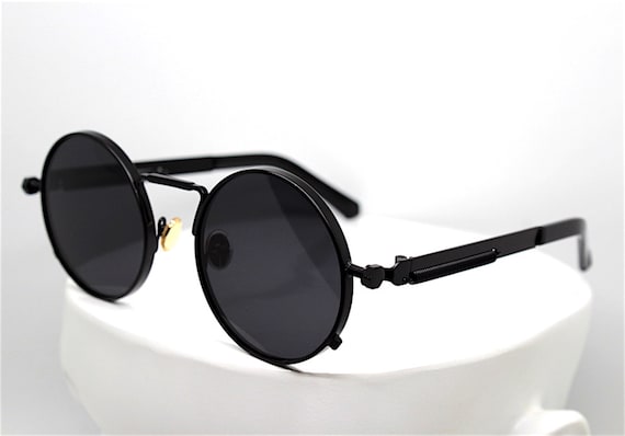 POLARIZED Steampunk Round Sunglasses Man Woman Black Metal  display picture 1