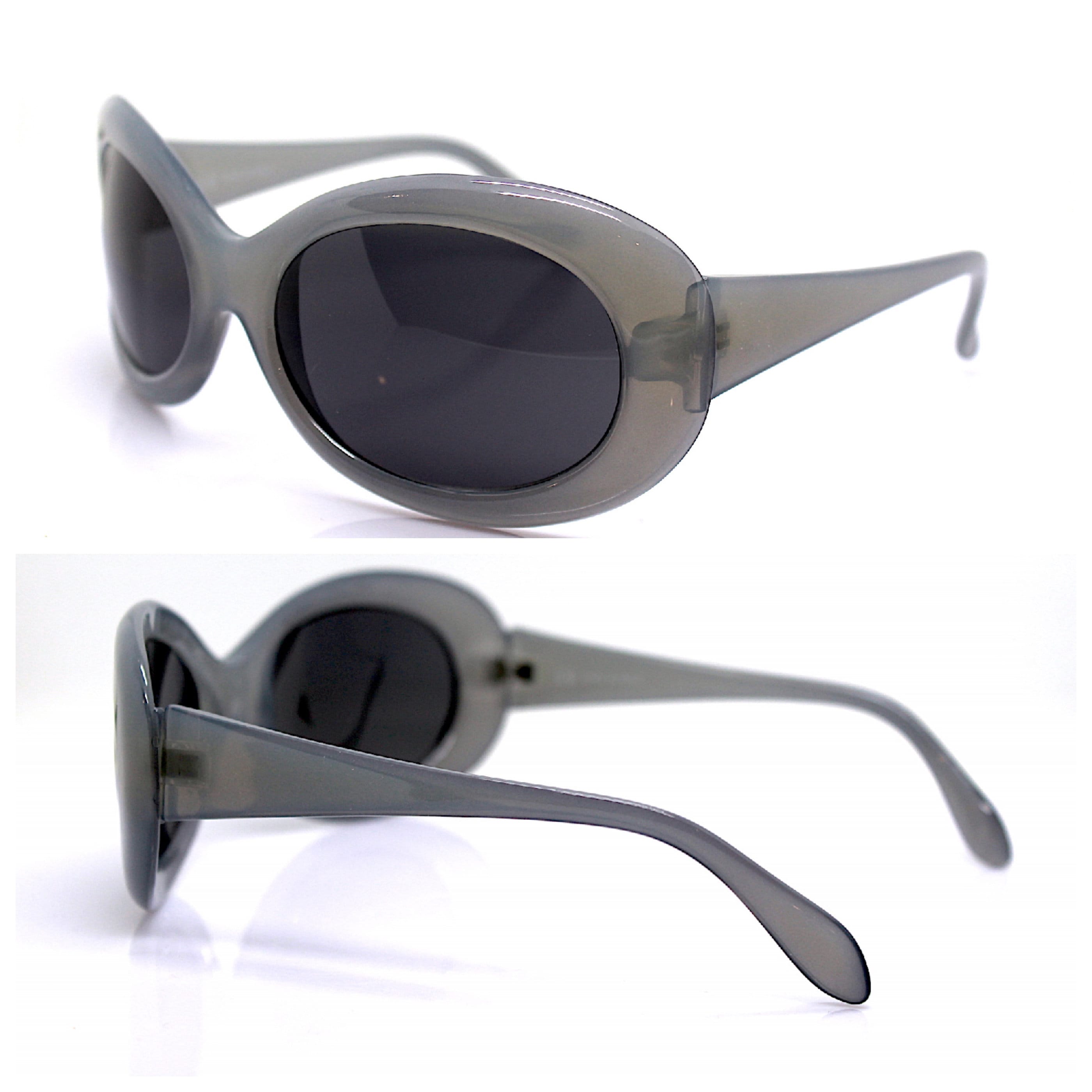 MADE IN ITALY Oversized Oval Wrap Sunglasses Woman Man Gray Frame