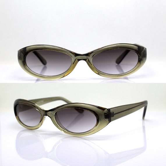 Classic Low Oval Cat Eye Sunglasses Woman Shaded Transparent Olive