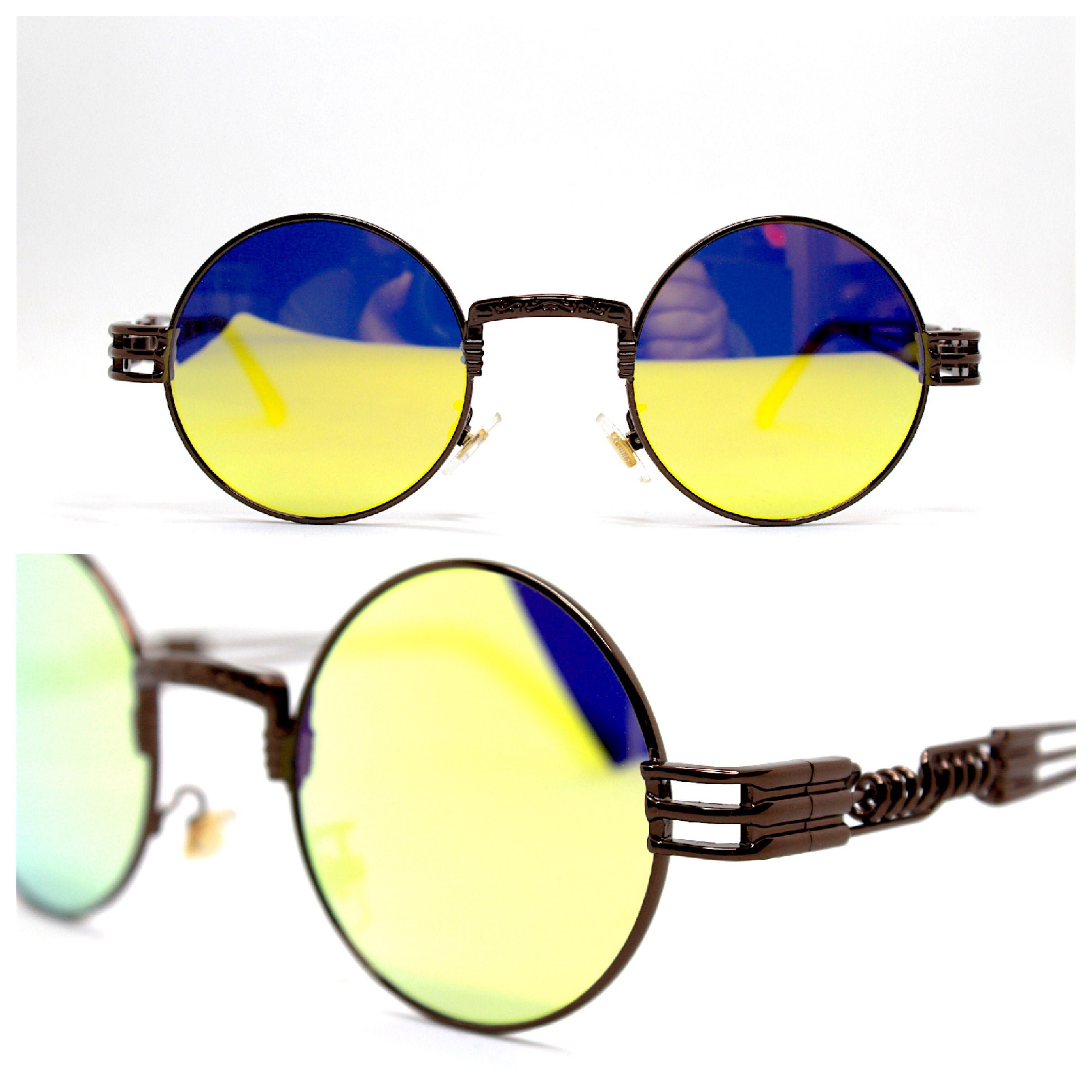 Occhiali Da Sole Steampunk Rotondi In Metallo Con Lenti A Specchio &ndash; UV400